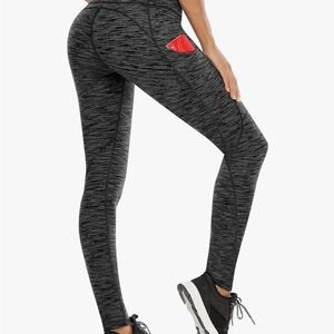 Ewedoos Gray High-Waisted Yoga Pants with Pockets and Tummy Control